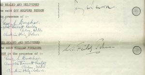 1946. Extract from the Deed of Gift: signatories to the document between Georges Bristol Brewery and Guy Benson and William Fielding Johnson.