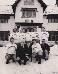 White Horse Inn Tug of War team 1980. Back Row: Stan Axford, Pat Collier, …Wilkins, John Barnett, …Wilkins, Bruce Woolford, Dave Foley. Front Row: Pete Goodenough, Mike James (Landlord), Paul Foley, Frank Priest.