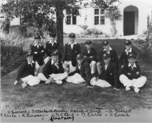 1933. Taken on the front lawn of the Manor House in Compton Bassett, four sons of Noel Fielding Johnson in the team. Blazers and caps bore a badge with the initials ‘FMCC’. Future Mens Cricket Club. Diccon was captain of the team which played in the Cricket Field on the other side of the village road.