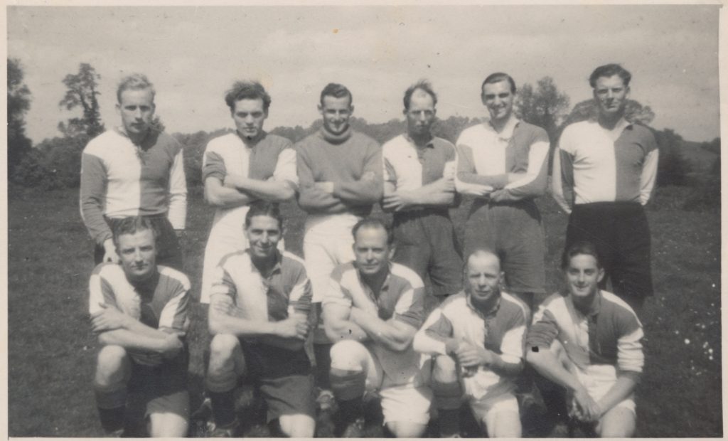 Compton Bassett Football team 1940s. Alan Lewis back row 1st from left, Harold Maslen, Tommy Garbut, ?, ?, ? Front row: Henry Goodenough, Trapper Mills, ?, John Pearce, ?