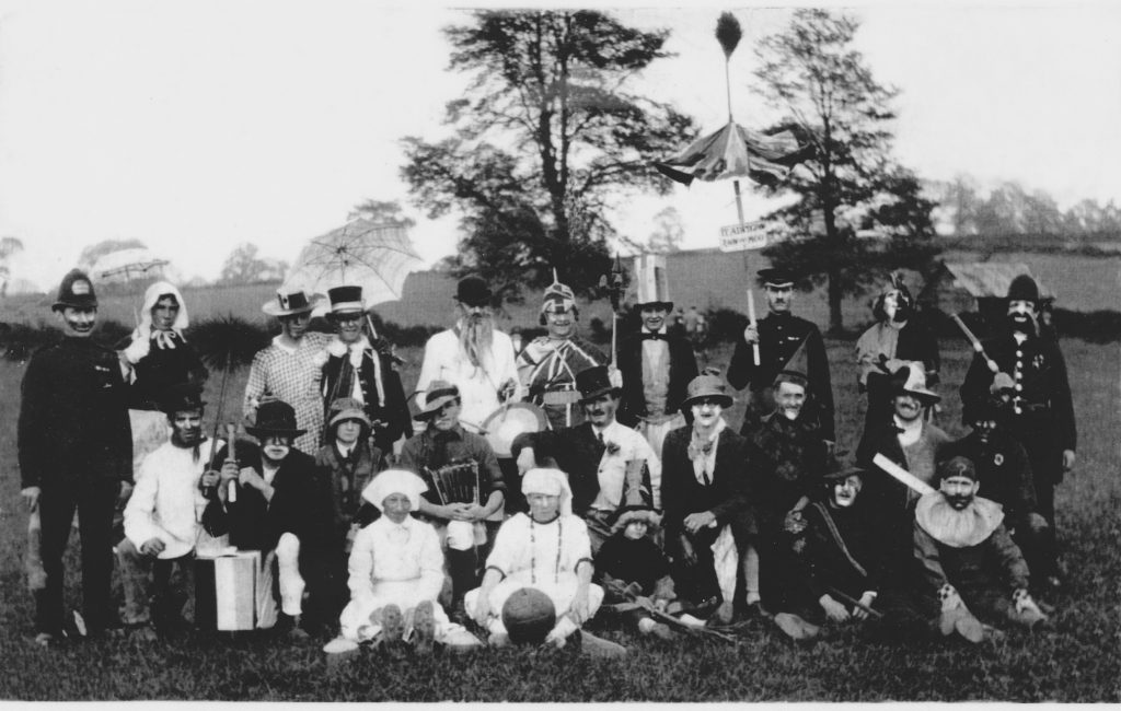 Charity Football Match between Compton Bassett and Calne at the Recreation Ground in Calne 1930. Albert Goodenough in Union Flag costume