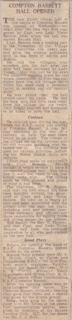 Benson Village Hall opening 11 May 1955 newspaper article