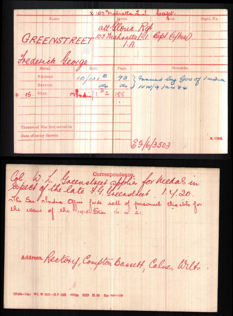 Frederic Greenstreet’s Medal Index Card.
